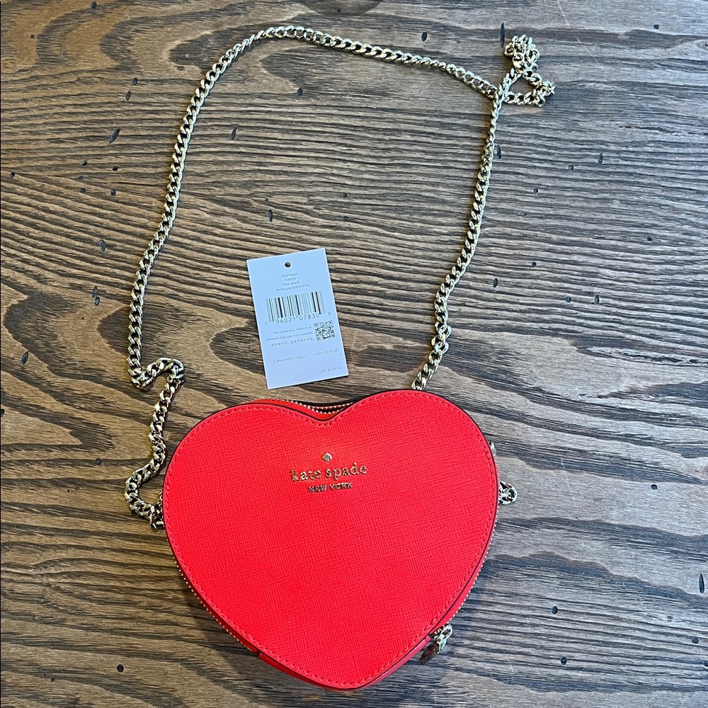 NEW! Kate Spade mini heart love shack Cherry Red Heart-Shaped Bag gold chain